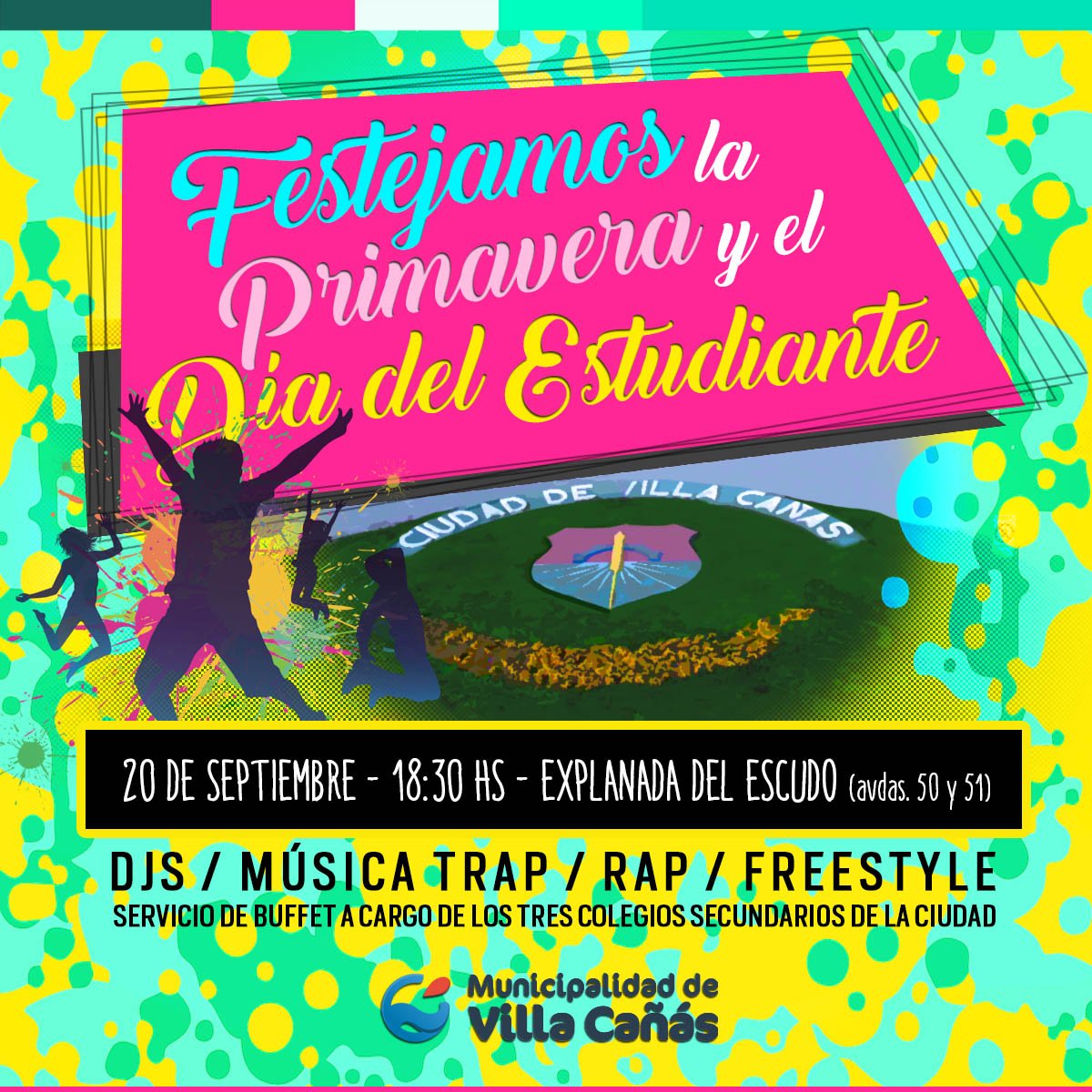 🏵 FESTEJAMOS LA PRIMAVERA Y EL DÍA DEL ESTUDIANTE 📖

😁Este viernes en la explanada del escudo en Av. 50 y 51 desde las 18.30 h.

🎧 DJ´s Shows y competencias de Rap | Trap | Freestyle 🎙
🍔 Servicio de buffet a cargo de las tres escuelas secundarias de la ciudad.

⠀