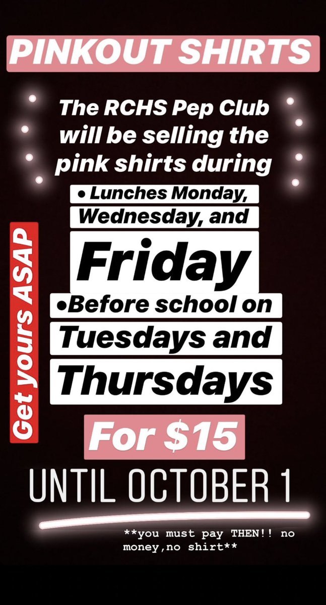 RchsPepClub's tweet photo. Support the RCHS Pep Club and your Cougars!! Buy a shirt for Pinkout on 10/11💗💗 Let’s PINKOUT on PINKOUT https://t.co/qmSEeKWNyT