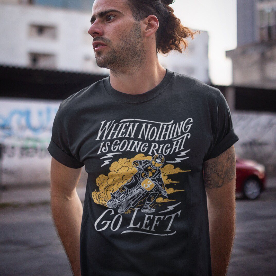 “When nothing is going right. Go left.” Flat track racer tee available now at 100mph.cc
. . .
#flattrack #dirttrack #superhooligan #motorcycle #twowheels #tshirt