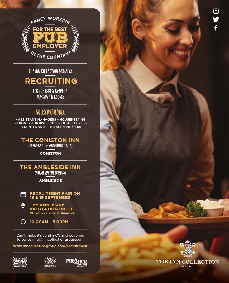 AmblesideInn's tweet photo. Our two-day recruitment fair begins tomorrow! #jobs #cumbria #tourism https://t.co/uqR62497PG