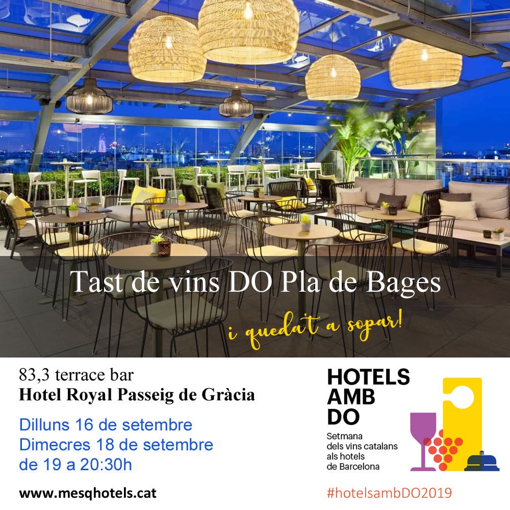 Vuelve: #hotelsambdo19. 
Mañana miércoles 18 de septiembre, la protagonista es la <a href="/dopladebages/">DO Pla de Bages</a> y el <a href="/celler_sanmarti/">Celler Sanmarti</a> formará parte.
Así que recordad que os esperan a las 19h en el #RoyalHotelsBCN (Pg de Gràcia 84, Bcn)➡️ Reservas mesqhotels.cat
#wineissocial #socialwine