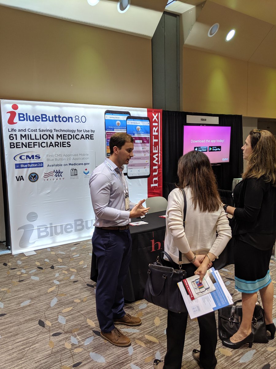 Humetrix's tweet photo. Very excited to be again at #health2con to showcase our @MedicareGov approved #ibluebutton 8.0 platform for 61M Medicare beneficiaries to get vital insights from their medical information right on their mobile devices https://t.co/ULL3PAlgMV