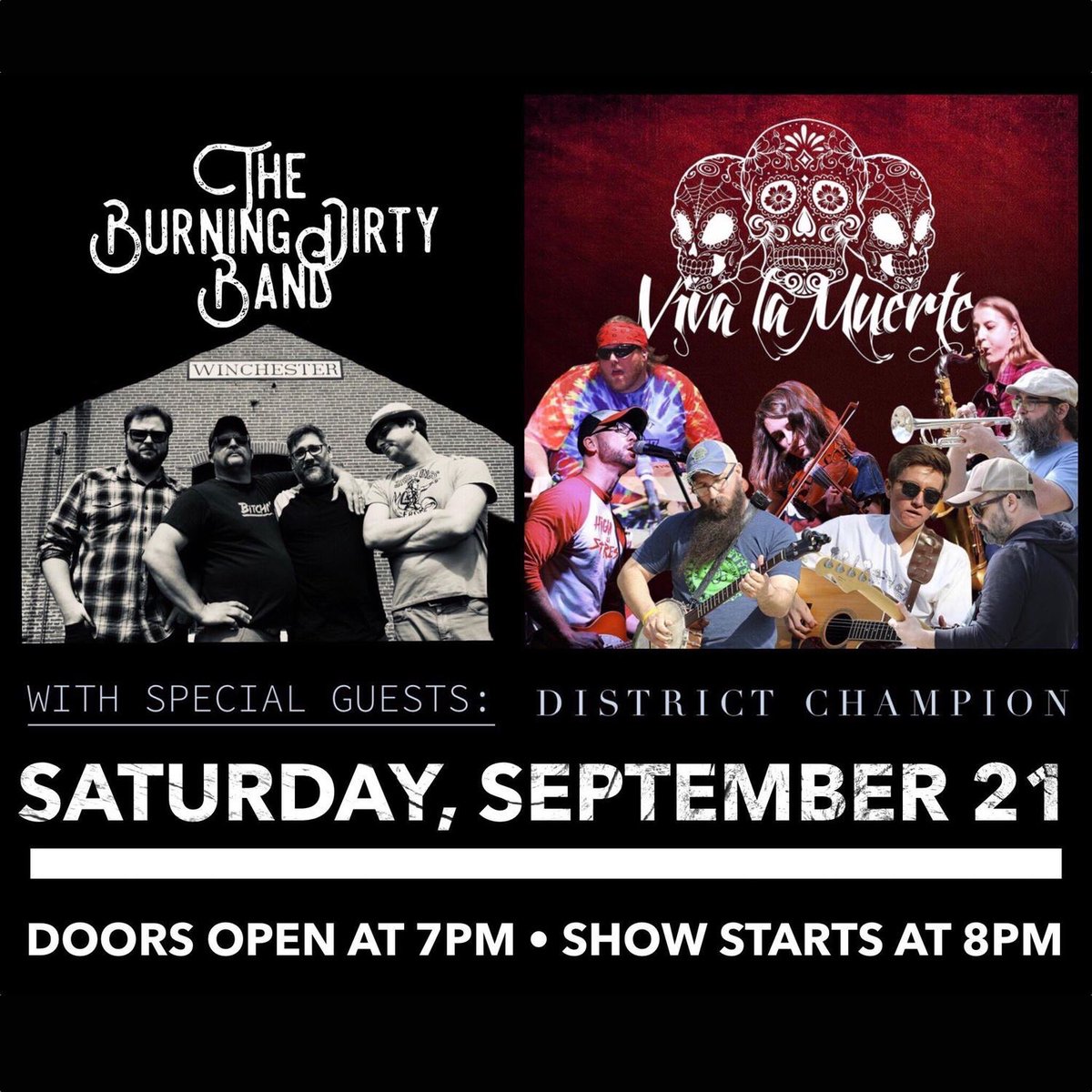 This Saturday night: Viva la Muerte and The Burning Dirty Band will take a flamethrower to the Bright Box theater in Winchester, Virginia. Join us!

#VivaLaMuerte #VLMband #livemusic #WinchesterVA