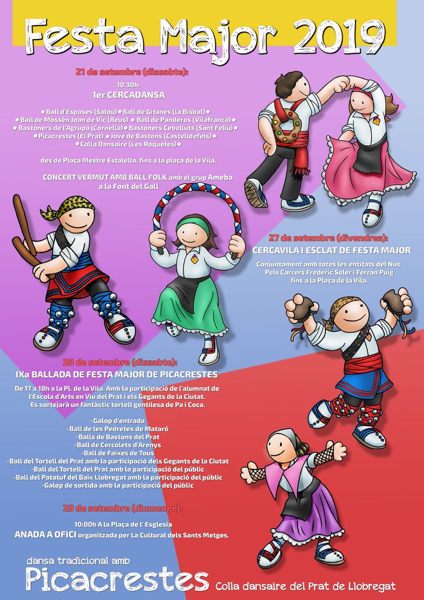 Carmeta, Sisquet, Mònica i Llapisser (@gegantsmdc) on Twitter photo Dissabte al matí, els nostres amics de <a href="/picacrestes/">Picacrestes El prat</a> organitzen el primer CERCADANSA pels carrers de la nostra ciutat, amb balls de diverses poblacions de Catalunya. Els acompanyarem durant tot el recorregut. Ens veiem a les 10.30h a la plaça del Mestre Estalella (Cèntric)!
👇 Dissabte al matí, els nostres amics de <a href="/picacrestes/">Picacrestes El prat</a> organitzen el primer CERCADANSA pels carrers de la nostra ciutat, amb balls de diverses poblacions de Catalunya. Els acompanyarem durant tot el recorregut. Ens veiem a les 10.30h a la plaça del Mestre Estalella (Cèntric)!
👇