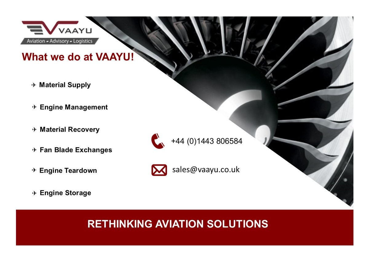 AviationVaayu's tweet image. Give us a call or alternatively email us with any enquiry, our team will be happy to help! 

#aviation #materialsupply #enginemanagement
#materialrecovery #fanbladeexchanges #engineteardown
#enginestorage #vaayuaviation