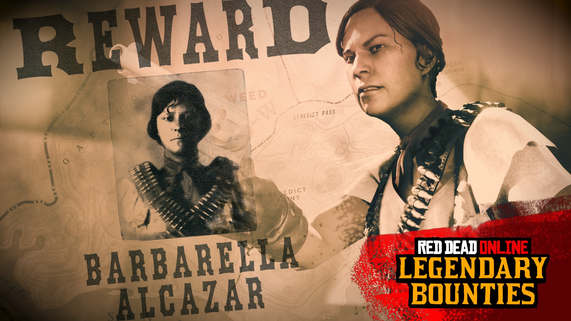 Rockstar Games on Twitter: "WANTED: Barbarella Alcazar The first of 10 weekly Bounties in Red Dead Online The de facto of the bloodthirsty Del Lobos gang must be brought