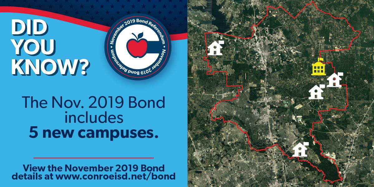 Did you know that the November 2019 Bond includes five new campuses? Learn more at conroeisd.net/bond.