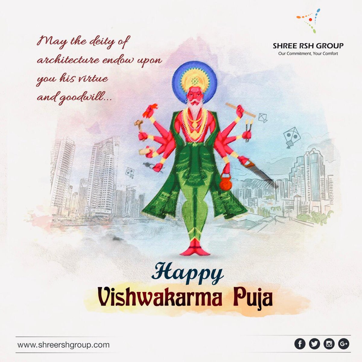 We are grateful to Lord Vishwakarma for sculpting an environment where we can reside with peace and luxury. Happy Vishwakarma Puja!

#ShreeRSHGroup #RSHSignature #HappyVishwakarmaPuja #Growth #Prosperity #Success #FlatsInSouthKolkata #LuxuryApartments #Gym #Workout #Fitness