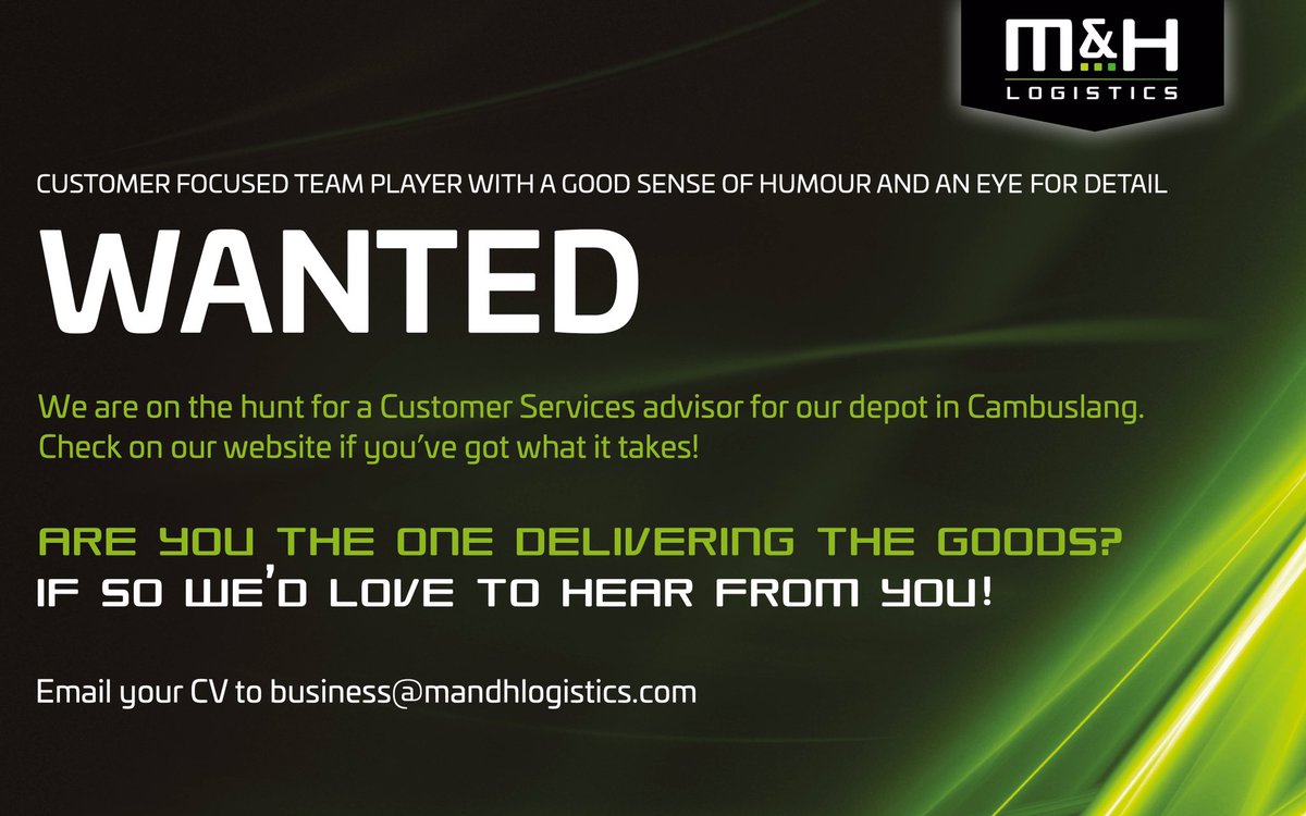 Have you got what it takes? Or perhaps you know someone who’s got it?

We’re on a hunt for a new member of our Customer Services team.

Want to know more? Visit mandhlogistics.com/news/2019/cust…