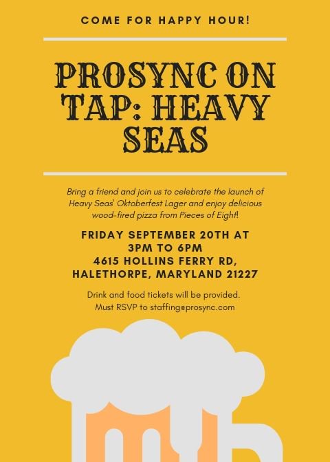 ProSyncTech's tweet image. We&apos;re excited to attend the Heavy Seas event this Friday from 3-6pm to celebrate the release of their Oktoberfest lager! Bring a friend and join the #ProSync family for great beverages &amp;amp; food! RSVP at staffing@prosync.com
