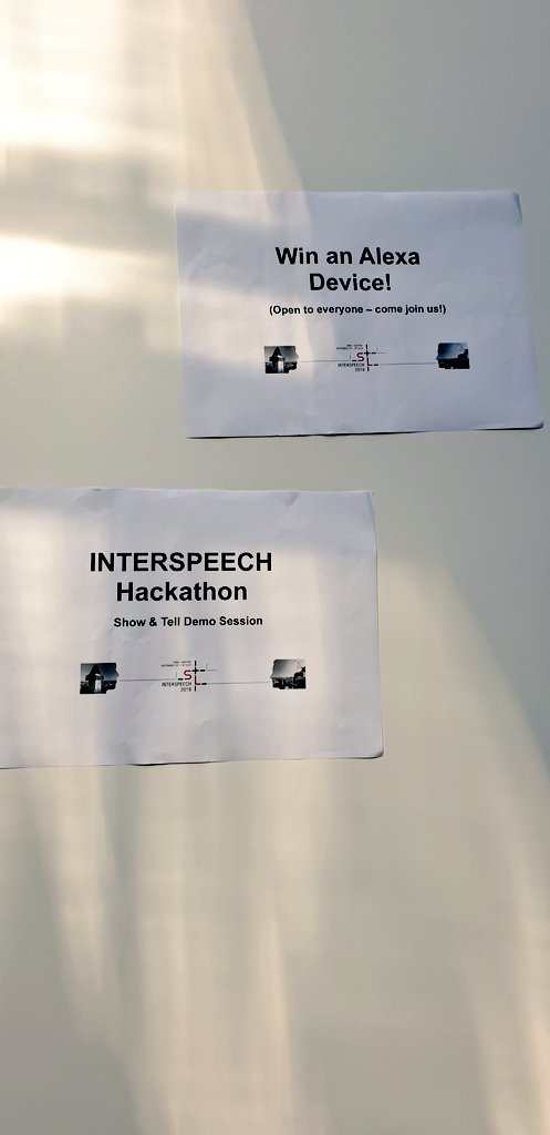 JoeyPrink's tweet image. hey #Interspeech2019! join us now for the hackathon demos.. see cool projects developed in only one day and have the chance to win an Aleza device!! hall 4! happening NOW until 6pm 

#interspeech #hackathon
