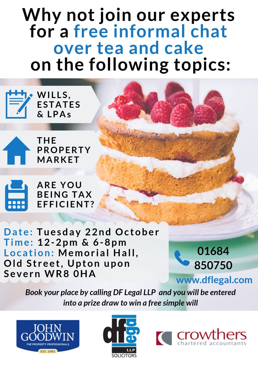 Come for a chat with the Crowthers team at the Upton Seminar on 22 October over tea and cake!