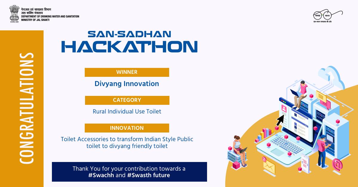 swachhbharat's tweet image. Many congratulations to Divyang Innovation for their outstanding effort to make #sanitation affordable, accessible and easy to use for Divyangjan. #SanHack
@AIMtoInnovate @NITIAayog @socialpwds