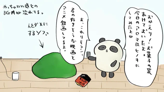 めっちゃ面倒をみてくれるパンダと一緒に暮らしたいという絵です。 