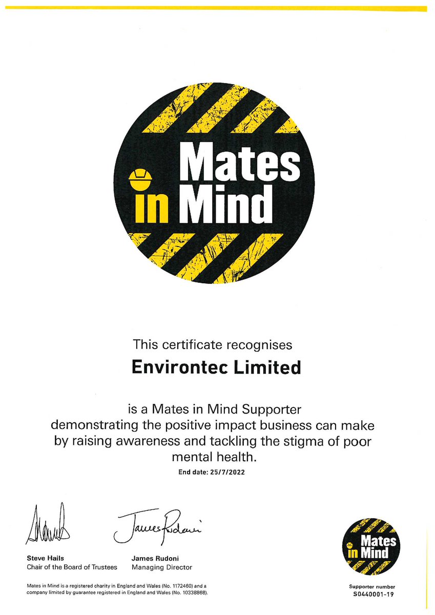 Environtec's tweet image. We are proud to be a Mates in Mind Supporter. We want to demonstrate our commitment to improving the health and well being of our staff.  Mates in Mind helps us take an important step in breaking the silence and stigma that can surround mental well being in society. #MatesinMind