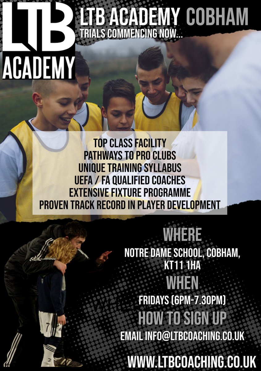 LTB ACADEMY COBHAM

Launches Friday!

Book your child’s trial place now! 

Email info@ltbcoaching.co.uk

#Football #Academy #FootballAcademy #Coaching #FootballCoaching #Development #FootballTraining #Footballer #FootballSkills #Surrey