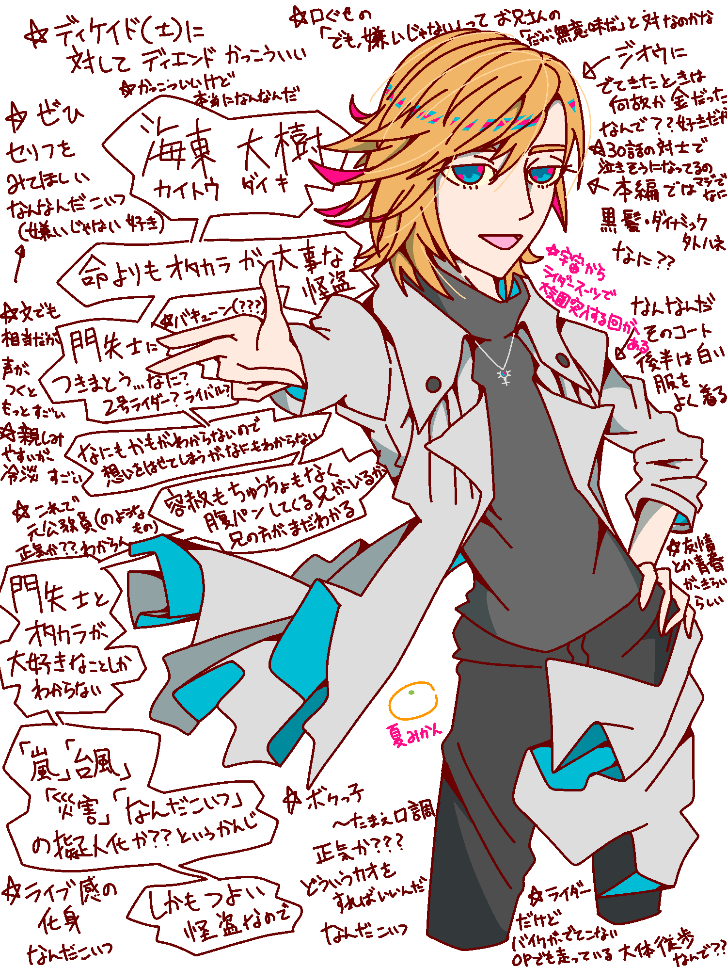 おばけ ディケイドを見たので海東大樹への感想を描いたのですが こんな狭いキャンパスには要点が収まりきらない どれだけ考えてもわからないのにわからないからわかろうとしてずっと想いを馳せてしまう 意味がわからない なん なに バキューン の動作が