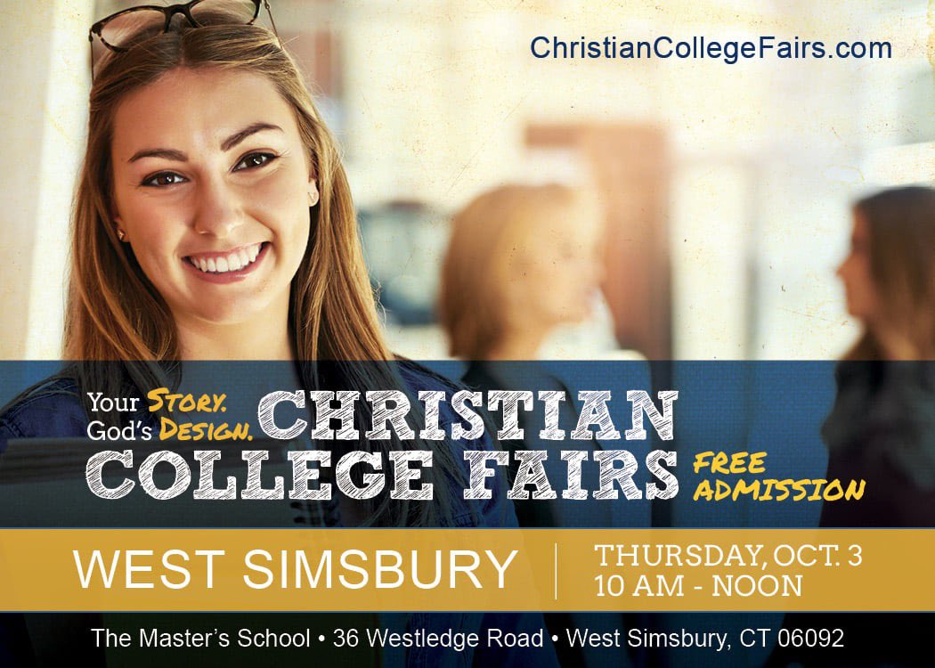 MasterschoolCT's tweet photo. On Oct. 3 from 10 a.m. - 12 p.m. TMS will host 25 college reps from Christian colleges &amp; universities nationwide. Upper School students are invited to attend the fair to learn more about these colleges. Parents are invited to attend; Financial Aid presentation at 11 a.m. https://t.co/772tMWFSMf