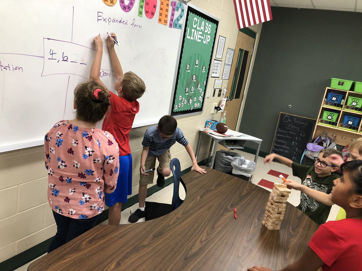 Creating their own numbers playing Jenga #LeadTheCharge #3rdgrade #kallison