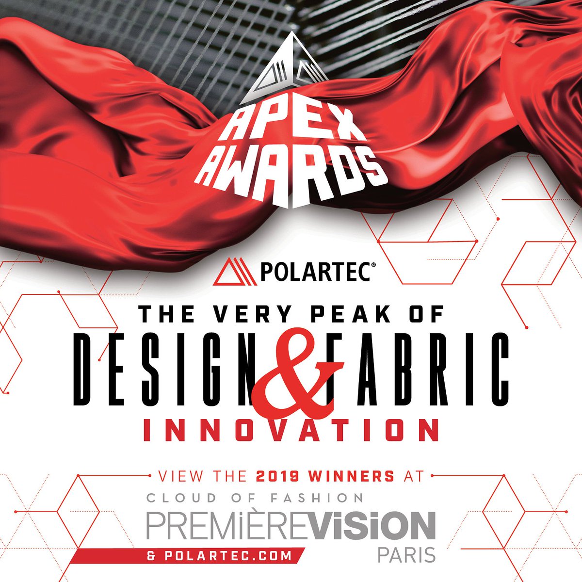 Polartec's tweet image. Announcing the Polartec 2019 APEX Awards, the very peak of design &amp;amp; fabric innovation! Join us at @PremiereVision to see this year’s winning brands and designs. #premierevision #premierevisionparis #polartec #madewithpolartec #scienceoffabric
#polartecapex #apex2019