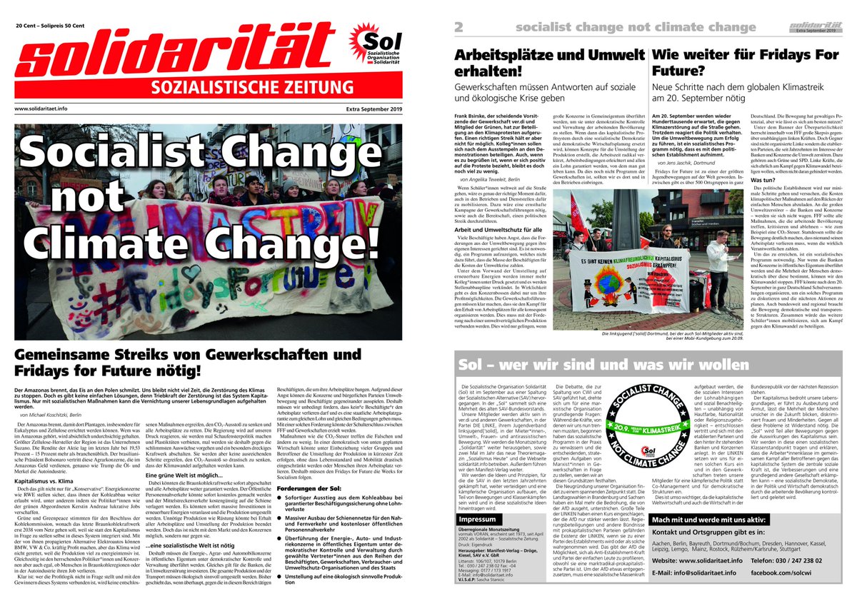 solcwi's tweet photo. Am 20.9. heraus zum #Klimastreik - Socialist Change not Climate Change. Dies ist das Motto, unter dem wir diesen Freitag bundesweit auf der Straße sein werden. #SocialismForFuture #strikeforclimate #AlleFürsKlima #GlobalClimateStrike #FridaysForFuture #climatestrike https://t.co/vEtMY9gcxX