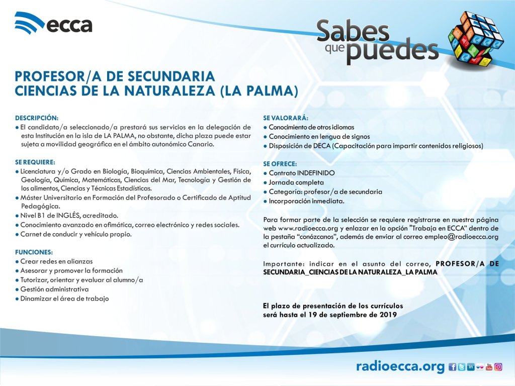 BusquedAActiva's tweet photo. Oferta de Empleo Profesor Secundaria La Palma https://t.co/p15IhKu5oQ https://t.co/8AkbGJUWkN