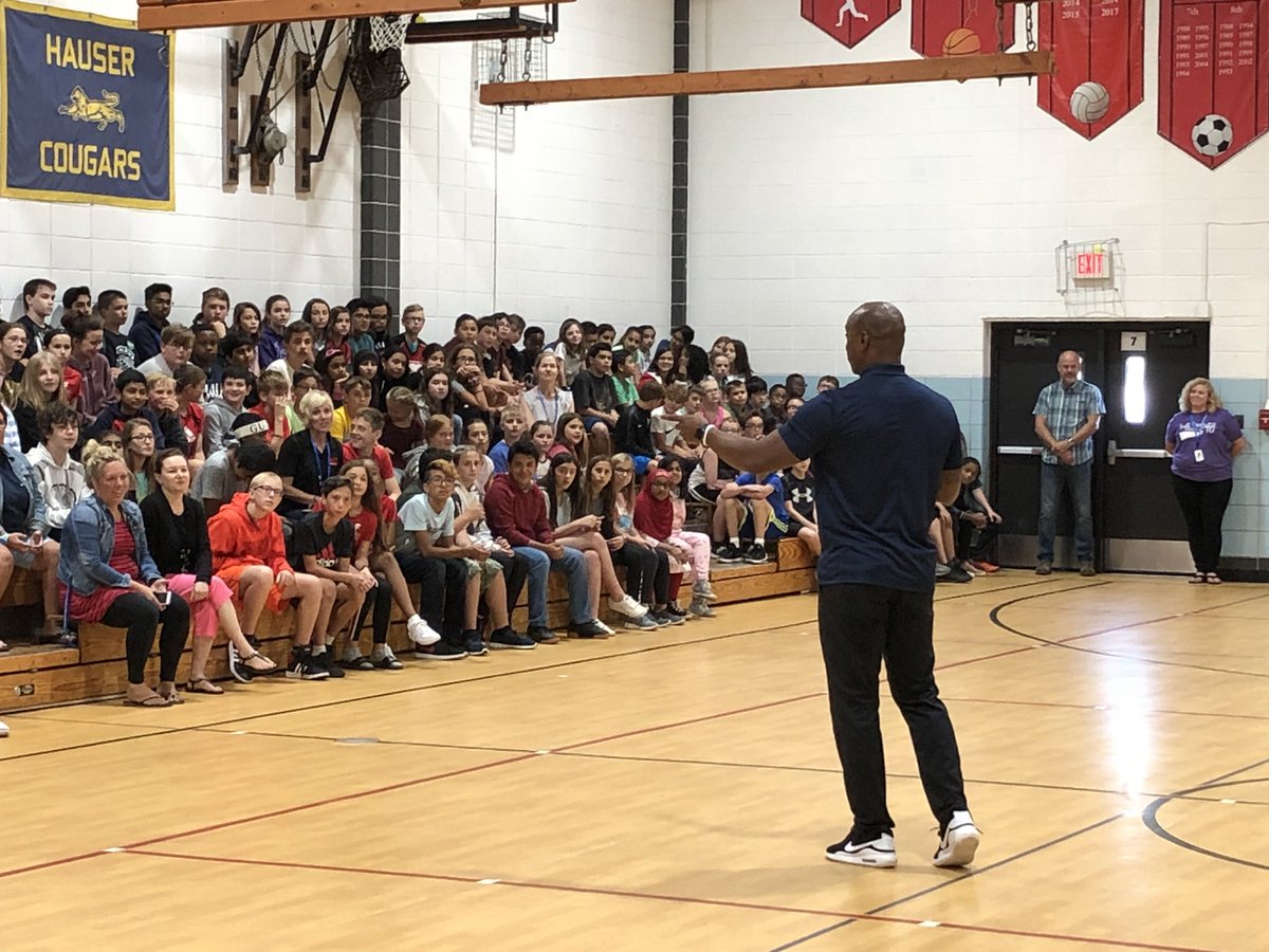 Be Great!!! Jarrett Payton talking to the Albright Middle School students this morning. He said his dad was the best football player ever! So true...