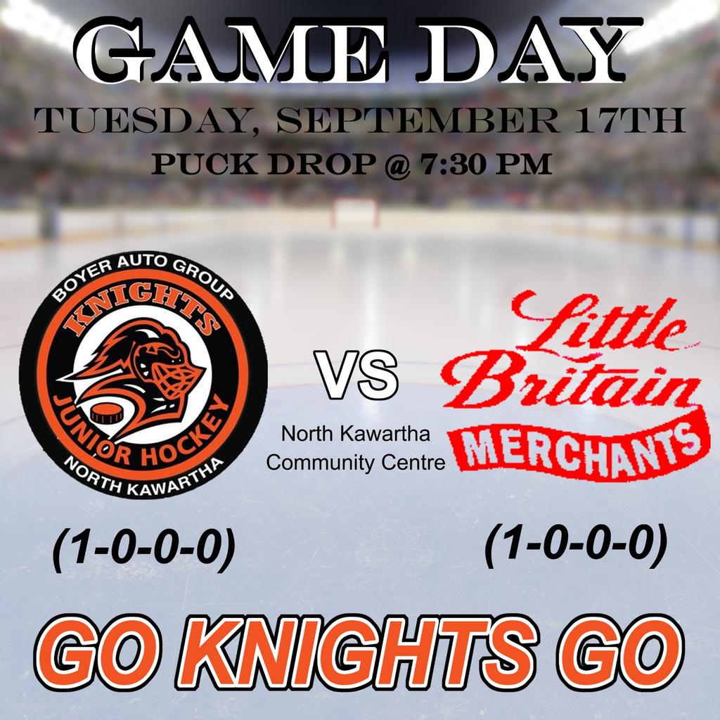 NKKnights's tweet photo. The Knights play their second game of the season tonight at the NKCC vs the @LilMerchants . Puck drop 7:30pm. https://t.co/m122lYKqQ7