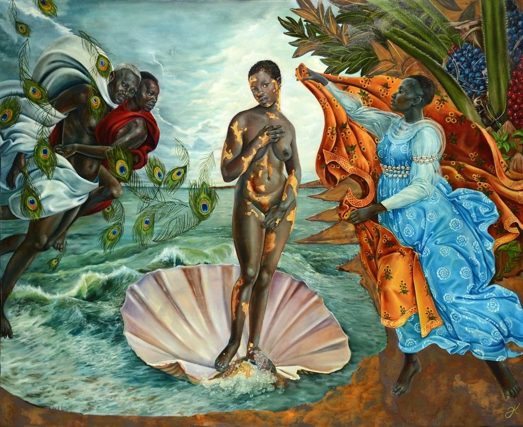 I’m completely obsessed with Harmonia Rosales’ artwork. She reimagines scenes from the Bible to let these people know 2 things: God is Black + God is a womanHer ‘Birth of Oshun’, ‘Creation of God’ + that ABSOLUTELY breathtaking ‘The Virgin’ are some of my favorites. Whew 