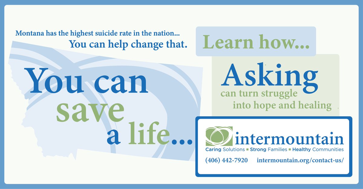 IntermountainMT's tweet photo. You can save a life. How to ask someone whether they have been having suicidal thoughts.
https://t.co/yCcPH0cuXF
#suicide #prevention #recognition https://t.co/doGO07Uz7b
