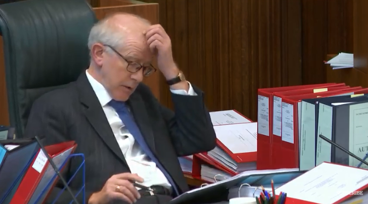 AddictedToTweed's tweet image. My lasting image of this #SupremeCourt examination of the #ProrogationCase or #CherryCase, regardless of its eventual judgement, may be this image of one of the judges contemplating the Tory Govt's summission that they extended #Prorogation for the SNP Party Conference... 🤔😂