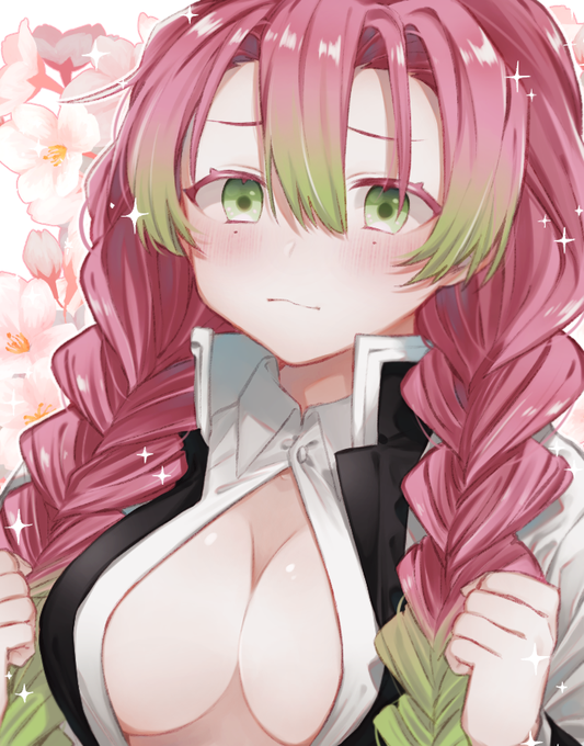 駒草さんがTwitterに投稿した甘露寺蜜璃(鬼滅の刃)のイラスト。