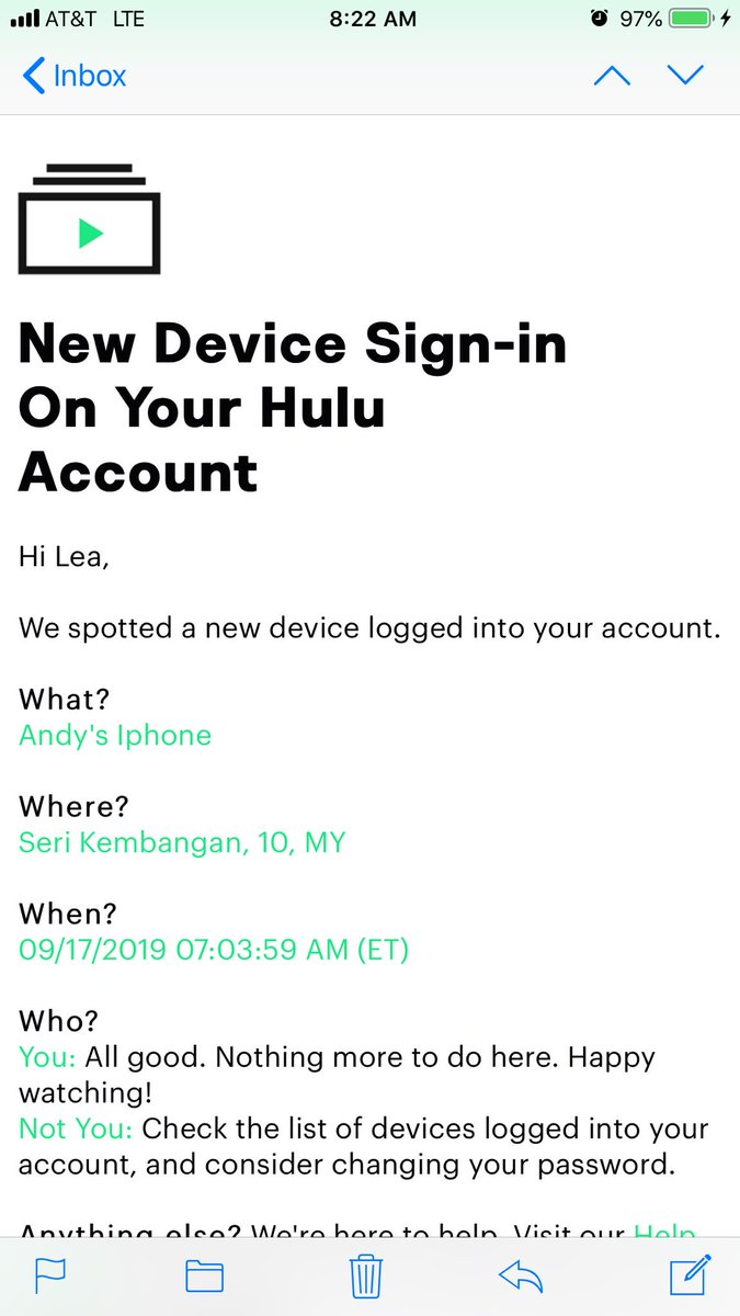 Hulu Support Twitter Da We Ve Been Investigating This And Can Confirm It S Not Due To A Breach On Our End However We D Love To Grab More Info So We Can Monitor T Co Hhkf33qwba To