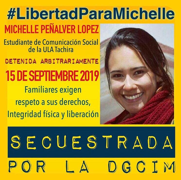 PJAsmann's tweet image. Amig@s! Ella es Michelle Peñalver, quien fue privada de libertad por la Dirección General de Contra Inteligencia Militar de Venezuela en San Antonio del Táchira el 15 de Sept. Necesitamos ayuda para encontrarla y asegurarnos de que esté bien. Si puede ayudar, hágamelo saber.