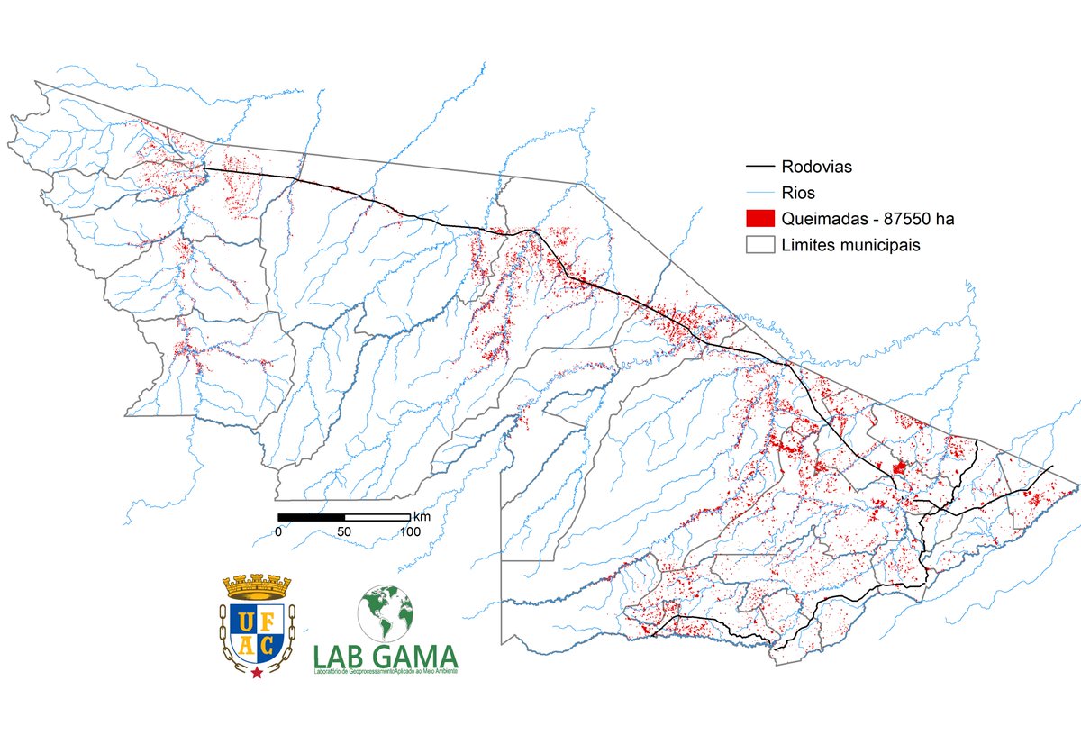silva_sonaira's tweet photo. Atualização do monitoramento das queimadas para o Estado do Acre
Ate a primeira semana de setembro foram registrados 87 mil ha de cicatrizes de queimadas.
#Multisensores #Landsat #Sentinel #Cbers #LabGAMA #Ufac https://t.co/qv8oeCTMLP