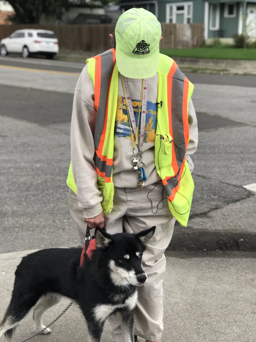 spokaneschools's tweet photo. #TuesdayMotivation: Marie Collins & her 🐶 Pepper have been a fixture Mansfield & Howard for years as a crossing guard for students of #GarfieldElementary. They greet each kid with a smile and kind word - a great way to start their school day #spokind h/t @AvistaUtilities https://t.co/MgM2IDABry