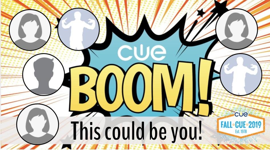 Have a mic-drop moment to share with your fellow educators? Join the #CUEBOOM stage at FallCUE! Hit ‘submit’ by Monday, 9/23, 11:59 PST. bit.ly/CUEBOOM19 #WeAreCUE