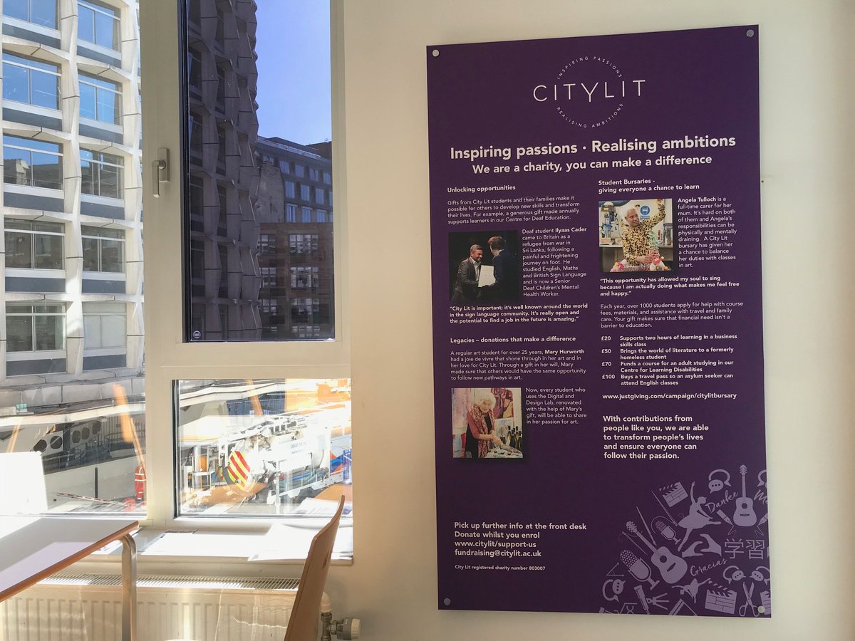 FPDltd's tweet photo. Fundraising graphics installed at City Lit Institute, Covent Garden.  Photos courtesy of Hayley Down https://t.co/wZCuZE1ztk