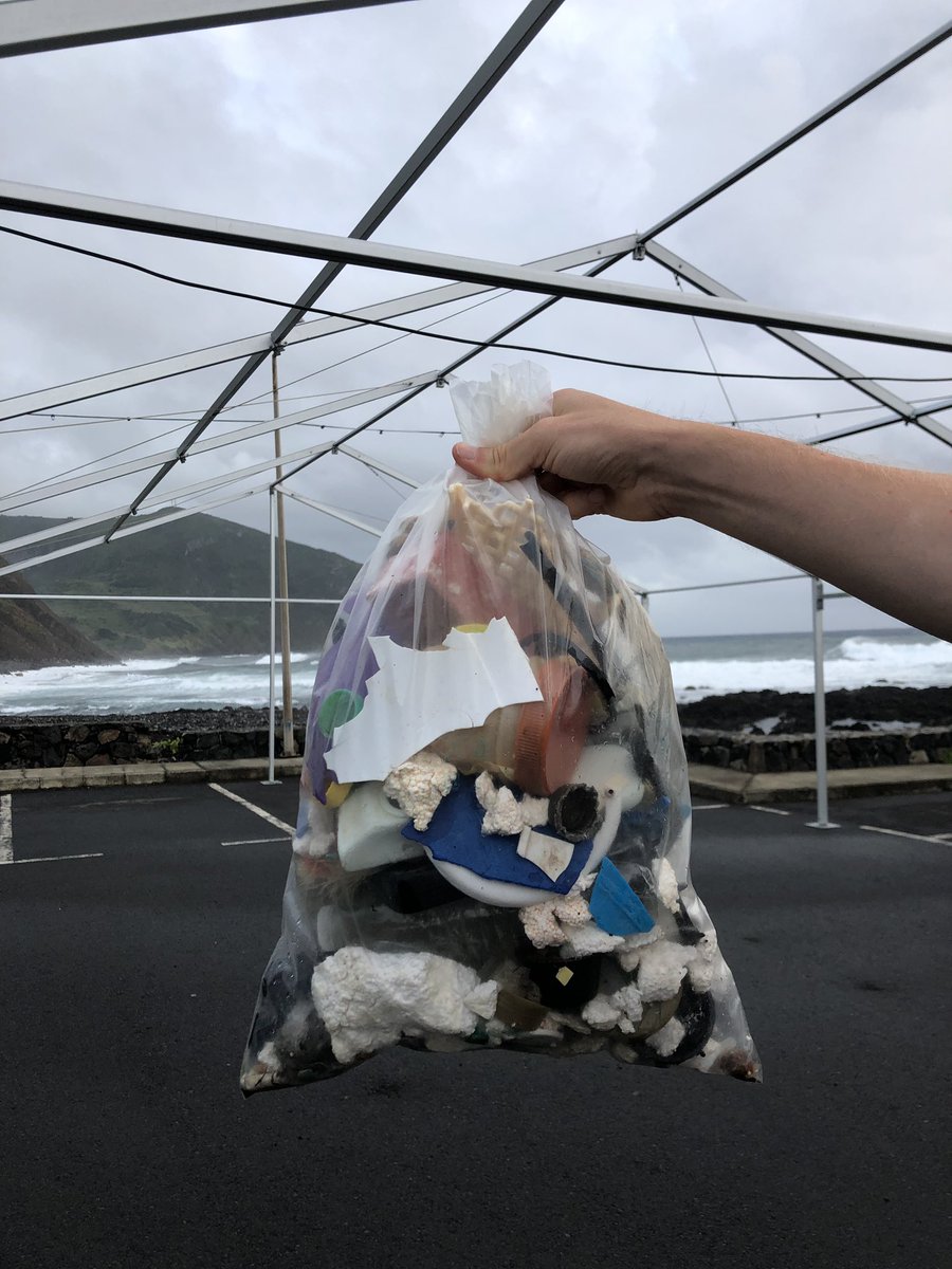 Yesterday on <a href="/UoEFieldAzores/">Azores Field Course</a>: <a href="/GuillMcIvor/">Guillam E. McIvor</a> and I spent around 20 minutes collecting #plastic on a remote beach in Flores, Azores. This was the result: a full 25L bag of single use plastics. However, we could have collected at least 5 more bags. No where is untouched.