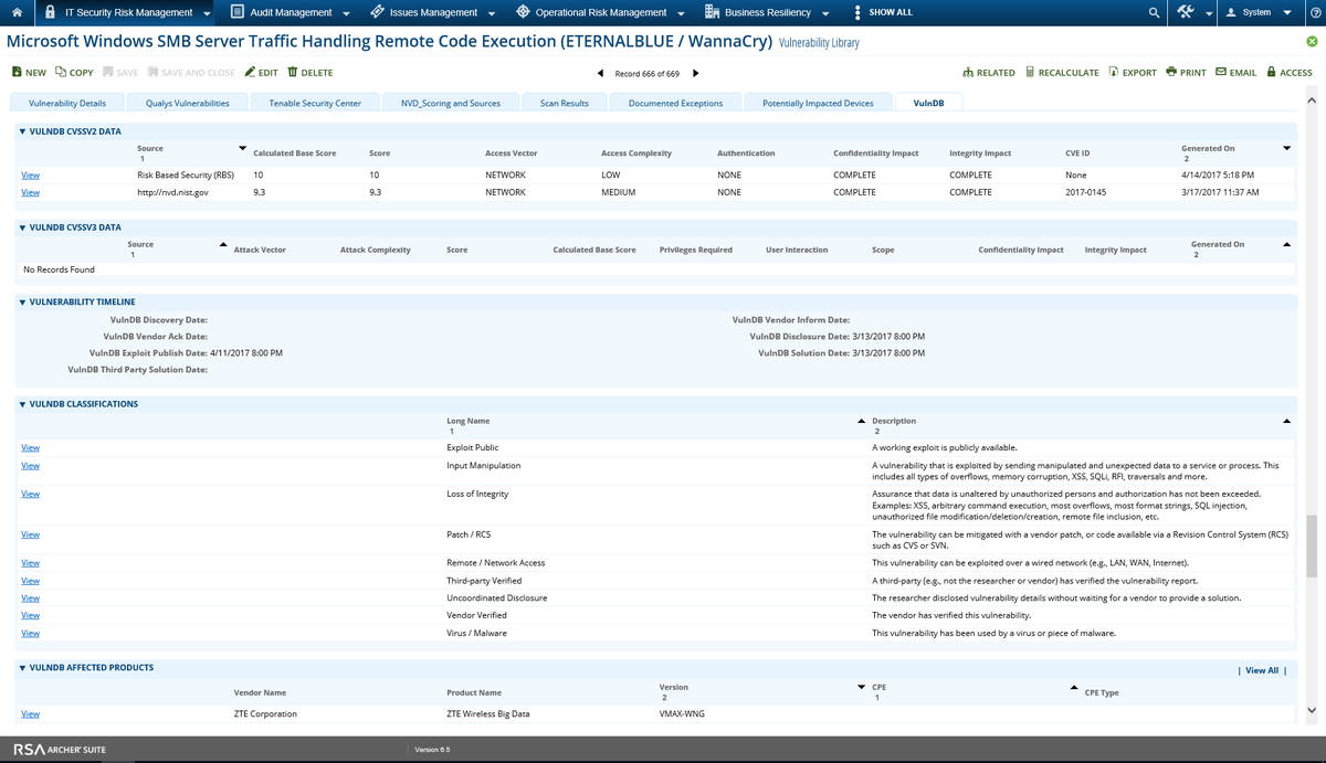 RiskBased's tweet photo. The #VulnDB integration for RSA Archer lets you map vulnerability data to your assets and vendors, and identify newly disclosed vulnerabilities that impact you.
Find us at booth 313 at #RSACharge or check out the integration guide here: https://t.co/FWkMfN3vTi https://t.co/KdUBUzY50c
