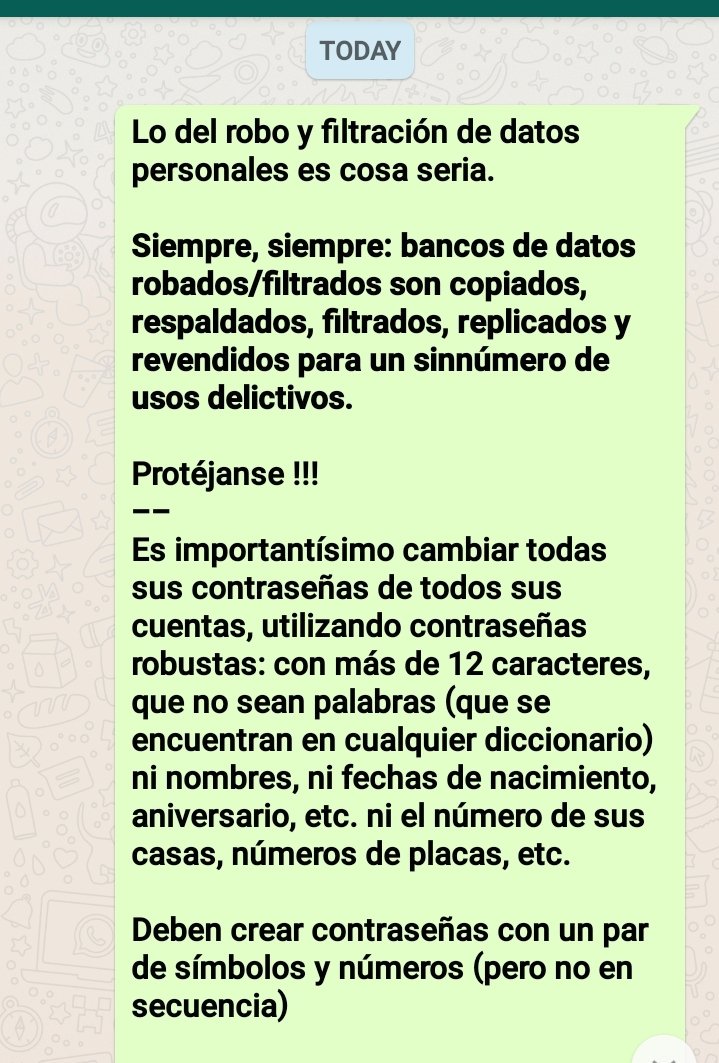garay's tweet image. Estoy redactando un documento con recomendaciones para que cada Ecuatoriano pueda protegerse. 

Mientras tanto... CAMBIEN SUS CLAVES !!!

IMPORTANTÍSIMO que cada Ecuatoriano utilice #contraseñas #robustas y DISTINTAS para cada una de sus cuentas digitales, como describo aquí 🔻🔻