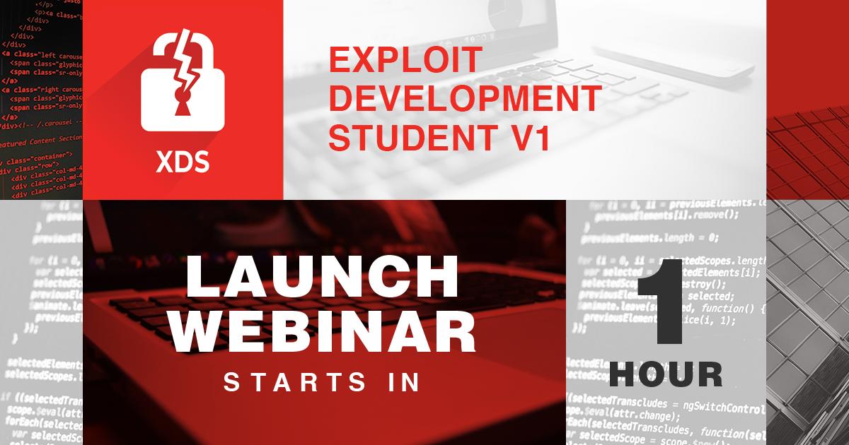 INEsecurity's tweet image. The launch webinar for our NEW #eXploitDevelopment Student course starts in just one hour! 🎉 Don't worry if you can't attend live, we will be recording! bit.ly/2kAo6FV