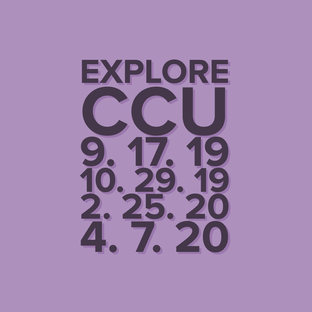 AdmissionsCCU's tweet photo. We would love to host you on our campus on any of these upcoming dates for #ExploreCCU! Come see a Chapel and meet some of our awesome students and staff, register now at https://t.co/86LV5IrSri 🦅 https://t.co/7fR1b14FBy
