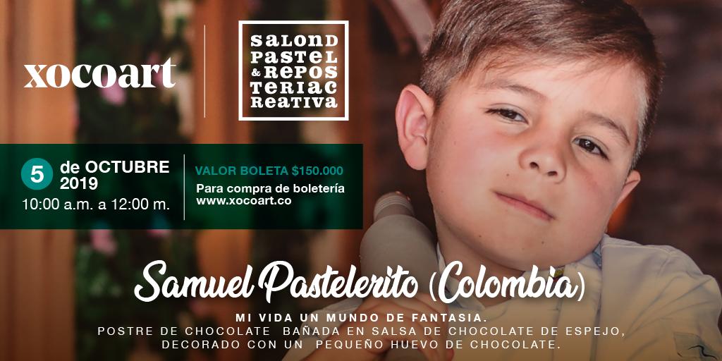 Samuel Pastelerito presenta un taller infantil! enfocado en la temática: 

MI VIDA UN MUNDO DE FANTASÍA
Postre de chocolate bañada en salsa de chocolate de espejo, decorado con un pequeño huevo de chocolate. 
La boleta para este taller la puedes comprar en xocoart.co/producto/talle…