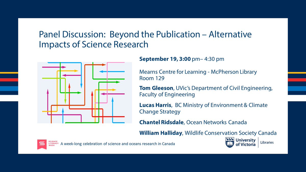 UVicECS's tweet photo. It's Science Literacy Week! Head to the McPherson Library this Thursday for a fascinating panel discussion, featuring Civil Engineering's Tom Gleeson and other  experts.
#scilit #uviclibraries #uvic https://t.co/SD6mjyDPHp