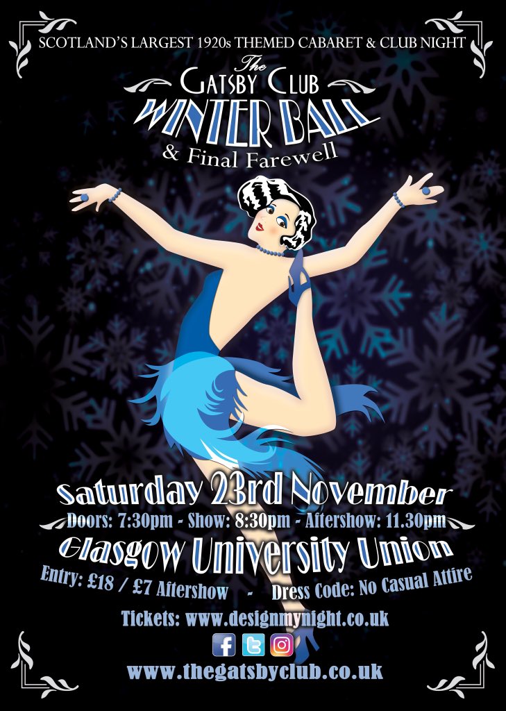 Our stunning new poster for The Gatsby Club Winter Ball &amp; Final Farewell taking place on Saturday 23rd November at the <a href="/GUUnion/">Glasgow University Union</a> 

<a href="/WhatsOnGlasgow/">What's On Glasgow</a> @DMNGlasgow <a href="/Glasgow_Live/">Glasgow Live</a>