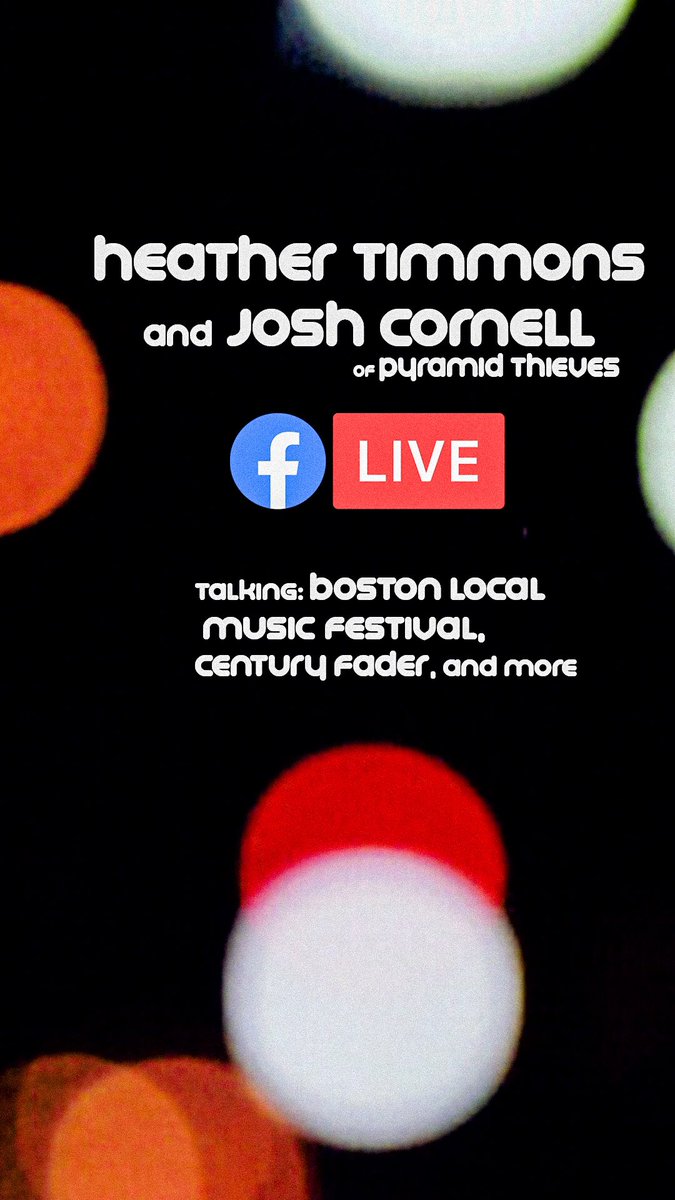 TONIGHT 5-6PM ⚡️📡⚡️
facebook.com/pyramidthieves/

Heather Timmons of Tiny Oak Booking and Boston Local Music Festival will be sitting down with drummer Josh Cornell to chat about the upcoming festival, Century Fader, and more!!! Broadcast via DAve Crespo 🤘