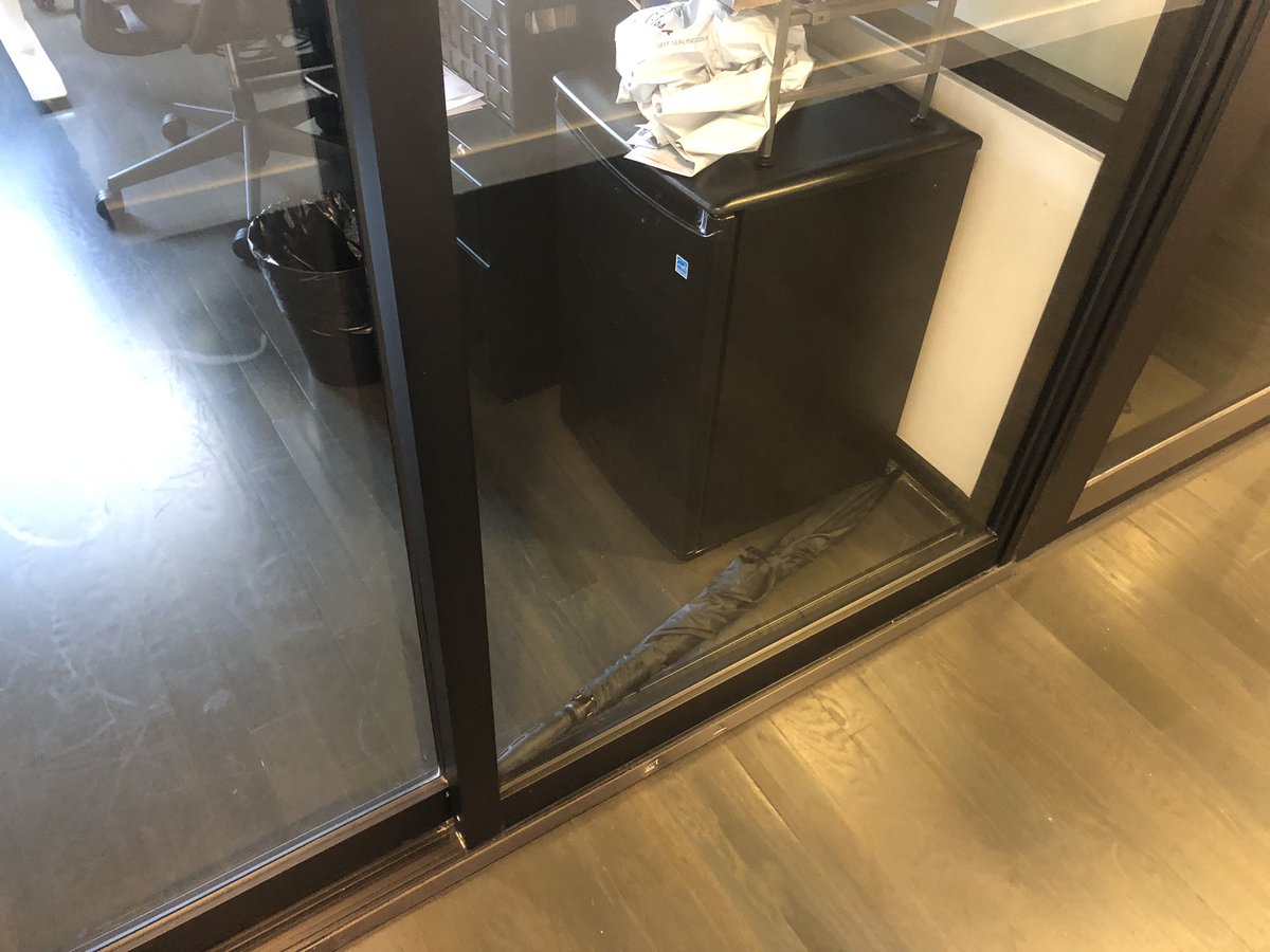 My friend’s entire company is locked out of their WeWork office because an umbrella fell, jamming the door. 

No one can figure it out. It’s been like this for 2 days.