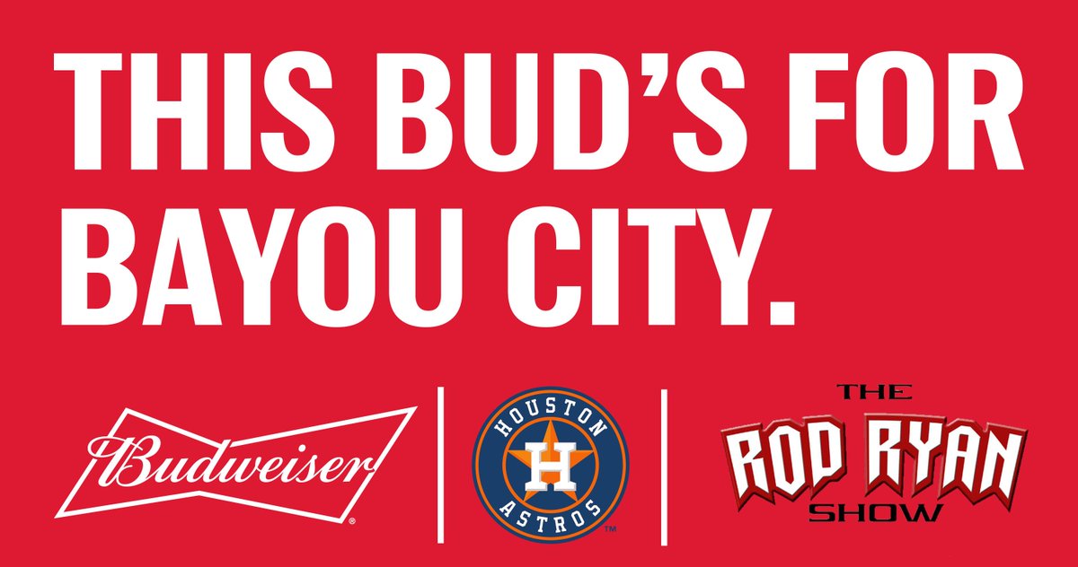 Rod Ryan Show (@rodryanshow) on Twitter photo Want to Party with Rod at the <a href="/budweiserusa/">Budweiser</a> Patio in <a href="/MinuteMaidParks/">Minute Maid Park</a> this Saturday as the @Astros take on The Angels?
Like and Retweet . Winner picked at 9:40 Must be 21+ <a href="/945thebuzz/">94.5 The Buzz</a> #legendarymoments #kingofbeers #Houston #HTX Want to Party with Rod at the <a href="/budweiserusa/">Budweiser</a> Patio in <a href="/MinuteMaidParks/">Minute Maid Park</a> this Saturday as the @Astros take on The Angels?
Like and Retweet . Winner picked at 9:40 Must be 21+ <a href="/945thebuzz/">94.5 The Buzz</a> #legendarymoments #kingofbeers #Houston #HTX