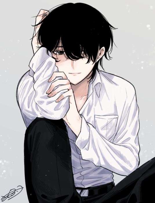 前髪長い系創作男子描いたり気になってたペン試し描きしたり　ざかペン描きやすい気したのでもうちょい練習したい 